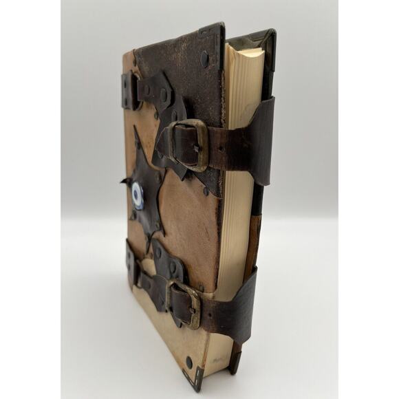 Brown Leather Stone Eye Spell Book Journal w Buckles 7” x 10” - Picture 7 of 12